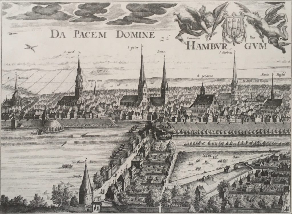 Der Mühlendamm durch die Alster (stadtansicht von Nordwesten, 1613)